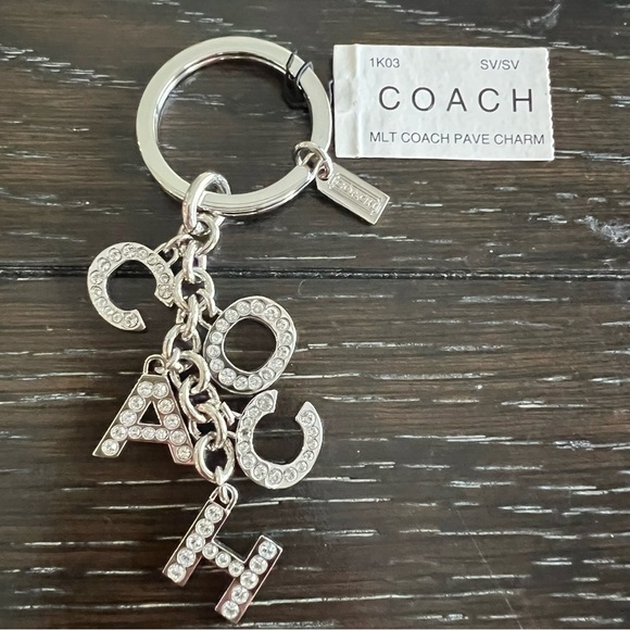 NWT Coach Silver Pave Rhinestone Bag Charm/ Keychain - Picture 8 of 9